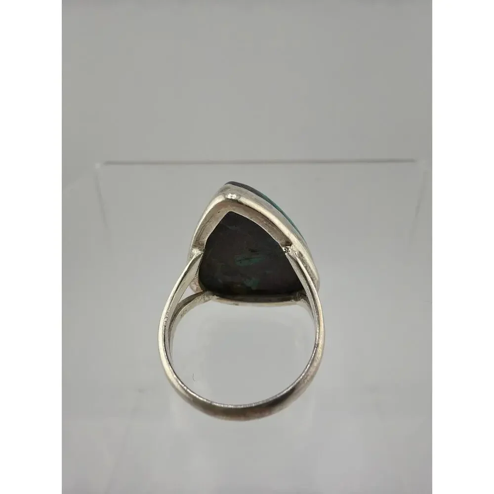 Sterling Silver Triangular Azurite Cabochon Ring Size 8.5